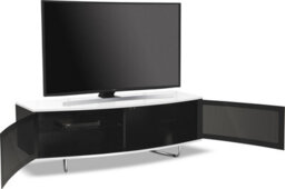 "Centurion Supports Caru Gloss Black And White Beam-Thru Remote Friendly Contemporary ""d"" Shape Design Up To 65"" Tv Cabinet" - thumbnail 6