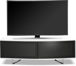 "Centurion Supports Caru Gloss Black And White Beam-Thru Remote Friendly Contemporary ""d"" Shape Design Up To 65"" Tv Cabinet" - thumbnail 2