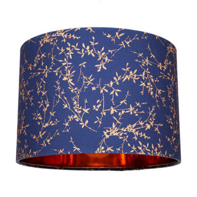 Happy Homewares Modern Navy Blue Cotton Fabric 12 Lamp Shade With Copper Foil Floral Decoration - image 1