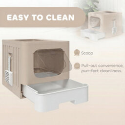 Pawhut Cat Litter Box With Lid, Slide-Out Drawer, Khaki - thumbnail 4
