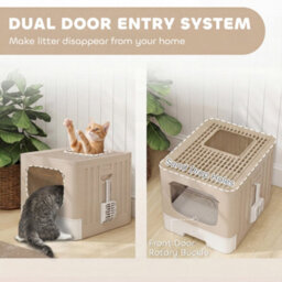 Pawhut Cat Litter Box With Lid, Slide-Out Drawer, Khaki - thumbnail 7