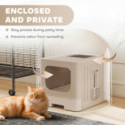 Pawhut Cat Litter Box With Lid, Slide-Out Drawer, Khaki - thumbnail 5