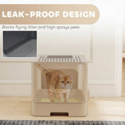 Pawhut Cat Litter Box With Lid, Slide-Out Drawer, Khaki - thumbnail 6