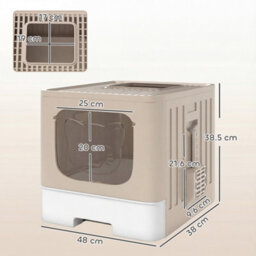 Pawhut Cat Litter Box With Lid, Slide-Out Drawer, Khaki - thumbnail 3