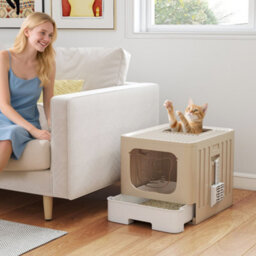 Pawhut Cat Litter Box With Lid, Slide-Out Drawer, Khaki