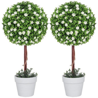 Set Of 2 Artificial Plants With Rose Flower In Pot 60Cm White - image 1