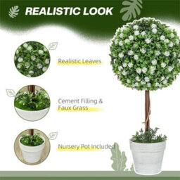 Set Of 2 Artificial Plants With Rose Flower In Pot 60Cm White - thumbnail 6