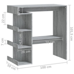 Berkfield Bar Table With Storage Rack Grey Sonoma 100X50X101.5 Cm - thumbnail 7