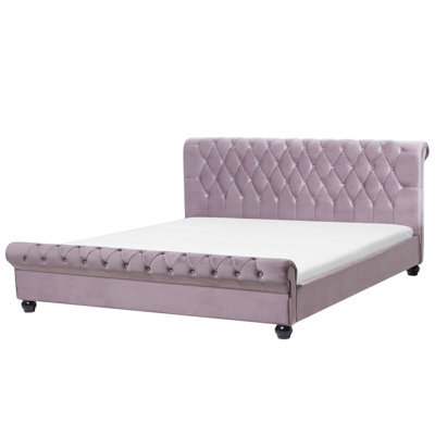 Beliani Bed Velvet Avallon 180 X 200 Cm (Eu Super King) Pink - image 1