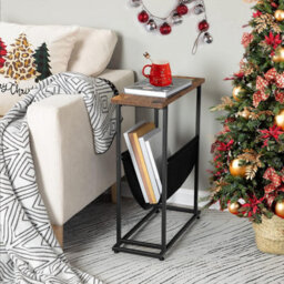 HOOBRO Slim Side Table, Narrow End Table, Industrial Bedside Tables With Magazine Holder Sling, Small Table For Small Spaces, - thumbnail 2
