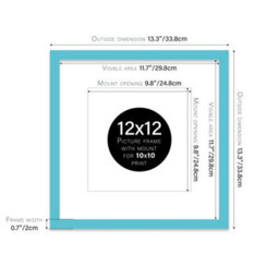 "12X12"" Turquoise Picture Frame - 12X12"" Square Frame With 10X10"" Mount For 12X12""/10X10"" Pictures Moderrn Style Thin Edge, 1 Pack" - thumbnail 2