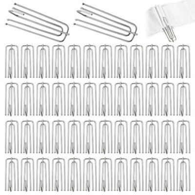 50 Pcs Metal Pinch Pleat Curtain Hooks, Heavy Duty 4 Prong Pleat Hooks, Silver Header Tape Pins For Window Door - image 1