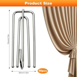 50 Pcs Metal Pinch Pleat Curtain Hooks, Heavy Duty 4 Prong Pleat Hooks, Silver Header Tape Pins For Window Door - thumbnail 2