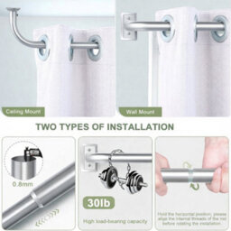 Oxford Homeware Satin Chrome Effect Blackout Curtain Rod Extendable Pole With Metal Curved Finials,(L)1600mm-3000mm (Dia)28mm - thumbnail 6