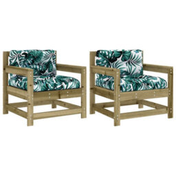 Berkfield Garden Chairs With Cushions 2 Pcs Impregnated Wood Pine - thumbnail 2