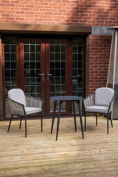 Sh&g Bolingbroke 2 Seat Bistro Set - 3 Piece Square Table & Chairs - Aluminium & Grey Rattan With Beige Cushions - Outdoor - thumbnail 2