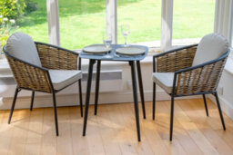 Sh&g Bolingbroke 2 Seat Bistro Set - 3 Piece Square Table & Chairs - Aluminium & Grey Rattan With Beige Cushions - Outdoor - thumbnail 6