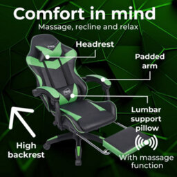 Neo Green Massage Recliner Leather Computer Gaming Office Chair With Footrest - thumbnail 4