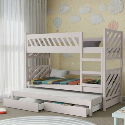 Triple Bunk Bed Mateo K With Mattress And Underbed Storage Drawers Cashmere - image 1