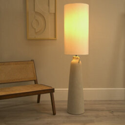 Valuelights Grayson Natural Cement Effect Ceramic Midi Floor Lamp With Cylinder Shade - Led Bulb Included