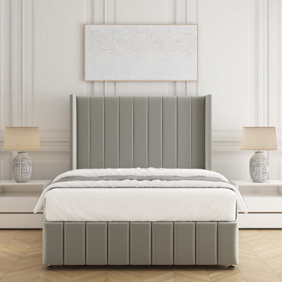 Bsspoke Zoe Divan Bed Set Silver Plush With 54Inch Wingedback Headboard & Footboard  Mattress & No Drawers In All Sizes - image 1