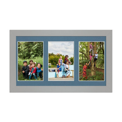 AK Frames 40X20Cm Light Grey Modern Multi Photo Frame With Pompadour Mount - Holds 3 Apertures (3X) 6X4 Photos - image 1