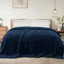 Dyzi Supersoft Ribbed 150X200Cm Jacquard Fleece Throw Blanket  Cozy Sofa & Bed Throw Navy Blue - thumbnail 1