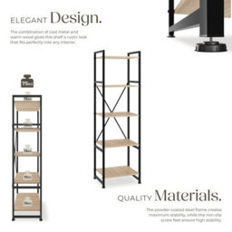 Tectake Bookcase Manchester - 5 Shelves  - Industrial Wood Light, Oak Sonoma - thumbnail 4