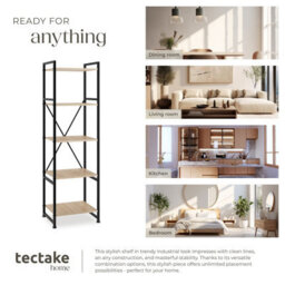 Tectake Bookcase Manchester - 5 Shelves  - Industrial Wood Light, Oak Sonoma - thumbnail 7