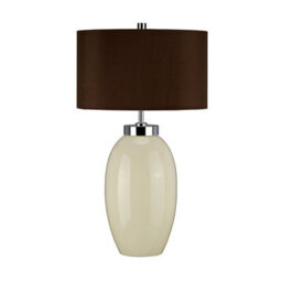 Elegant Small Ceramic Table Lamp With Brown Faux Silk Shade - Led Compatible