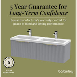 Balterley Fluted Front Wall Hung 2-Drawer Bathroom Vanity Unit With Double Basin, 1200mm, Satin Grey, Brushed Brass Handles - thumbnail 6