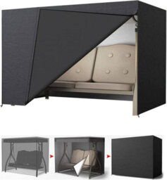 3-Seater Garden Swing Cover, 160 X 120 X 170 Cm, Black, Waterproof 190T Polyester Taffeta, Silver Coating - thumbnail 1