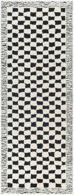 Livabliss Freud-Modern Ivory Black High Pile Checkered Living Dining Bedroom Rug 80 X 220 Cm Easy Care, Non Shedding - image 1