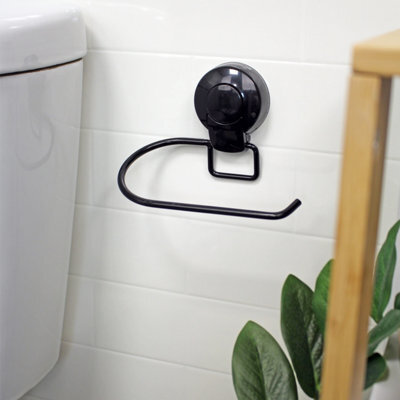 Showerdrape Suctionloc Black Steel Suction Wall Mounted Toilet Roll Holder - image 1