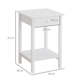 Homcom Wooden Bedside Table Cabinet W/ Drawer Shelf Storage End Side White - thumbnail 3