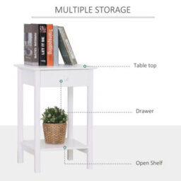 Homcom Wooden Bedside Table Cabinet W/ Drawer Shelf Storage End Side White - thumbnail 4