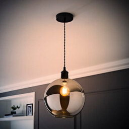 Valuelights Bellamy Smoked Glass Globe Matte Black Single Ceiling Pendant Light - thumbnail 2