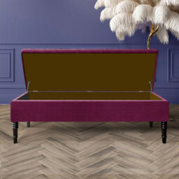 120Cm Safar Plain Ottoman Storage Bench -Naples Shoes Bench With Black Turned Wooden Legs - Purple Upholstery Footstool Storage - thumbnail 2