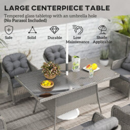 Wyld Haus Bami 7-Piece Light Grey Rattan Outdoor Dining Set - 6 Cushioned Chairs With Rectangular Tempered Glass Table - thumbnail 5