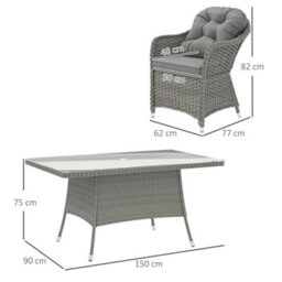 Wyld Haus Bami 7-Piece Light Grey Rattan Outdoor Dining Set - 6 Cushioned Chairs With Rectangular Tempered Glass Table - thumbnail 3