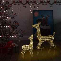 Berkfield Classic Acrylic Reindeer Family Christmas Decoration 160 Led Warm White - thumbnail 2