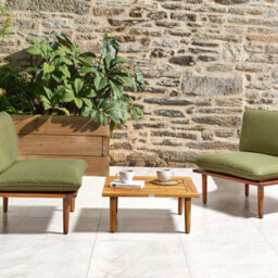 Beliani Olive Green Acacia Wood 2-Seat Sofa Set With Side Table, Weather-Resistant Outdoor Seating - thumbnail 2