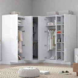 Reflect 3Pc Wardrobe Bundle - 2 Door Corner + 3 Door Mirror + 2 Door Plain - White Gloss & Matt White - H: 180Cm X W: 291Cm - thumbnail 2