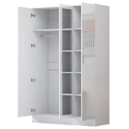 Reflect 3Pc Wardrobe Bundle - 2 Door Corner + 3 Door Mirror + 2 Door Plain - White Gloss & Matt White - H: 180Cm X W: 291Cm - thumbnail 9