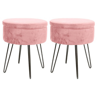 Harbour Housewares 2X Velvet Storage Footstools - Round Modern Dressing Table Footstool Vanity Seat Chair - 45 X 36Cm Pink/black - image 1