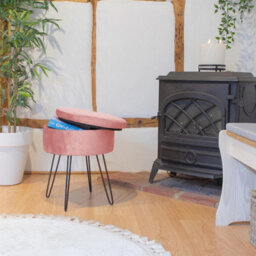 Harbour Housewares 2X Velvet Storage Footstools - Round Modern Dressing Table Footstool Vanity Seat Chair - 45 X 36Cm Pink/black - thumbnail 6