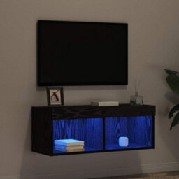 Berkfield Modern Tv Wall Cabinet With Led Lights Black Oak 80X30X30 Cm - thumbnail 6