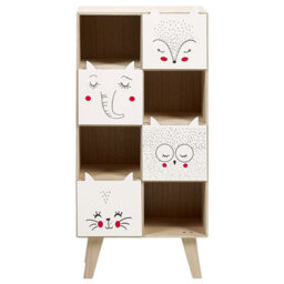 Wyld And Coco Whimsykids 4-Tier Children's Bookshelf With Animal Drawer Fronts, Light Brown, W40 X D25 X H79Cm - thumbnail 1