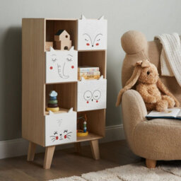Wyld And Coco Whimsykids 4-Tier Children's Bookshelf With Animal Drawer Fronts, Light Brown, W40 X D25 X H79Cm - thumbnail 2