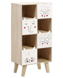 Wyld And Coco Whimsykids 4-Tier Children's Bookshelf With Animal Drawer Fronts, Light Brown, W40 X D25 X H79Cm - thumbnail 3